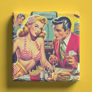 Posavasos De Piedra Pareja Retro de los 50