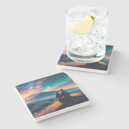 Posavasos De Piedra Pareja Sentada En El Techo