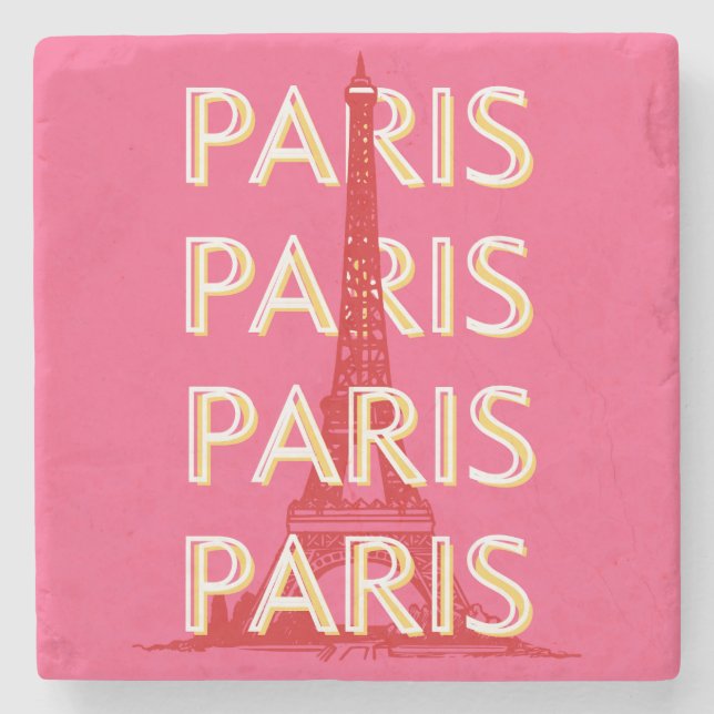 Posavasos De Piedra París, arte de viajes, arte de viajes retro, rosa (Anverso)