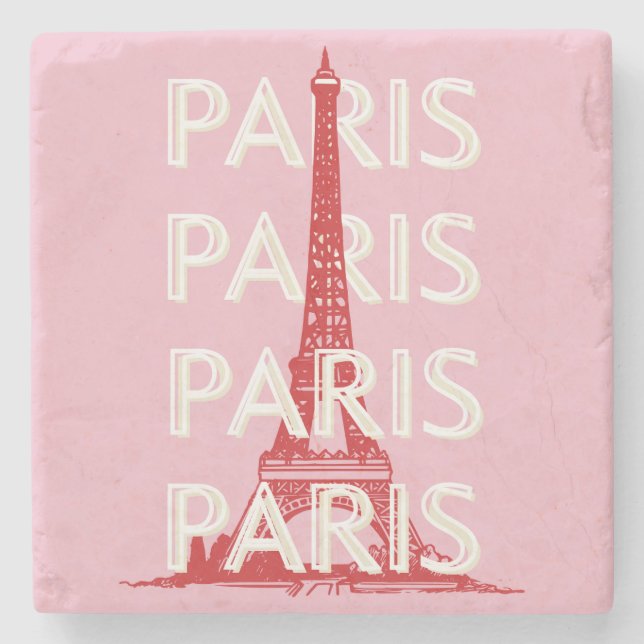 Posavasos De Piedra París, arte de viajes, arte retro, rosa (Anverso)