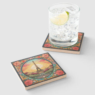 Posavasos De Piedra Parisino Sunset Eiffel Tower Paris Floral Francesa