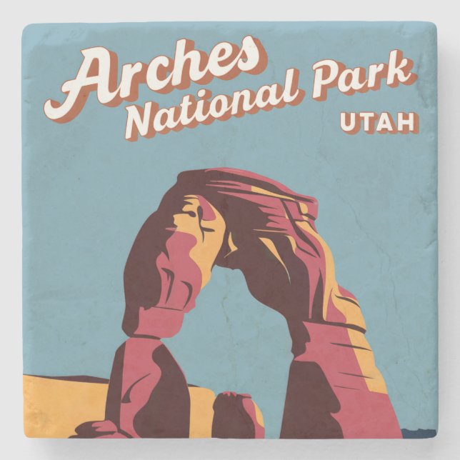 Posavasos De Piedra Parque nacional de los Arcos Retro Ilustracion de  (Anverso)