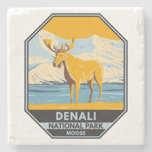 Posavasos De Piedra Parque nacional Denali Alaska Moose Vintage