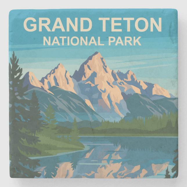 Posavasos De Piedra Parque nacional Gran Teton Paisaje Arte de viajes (Anverso)