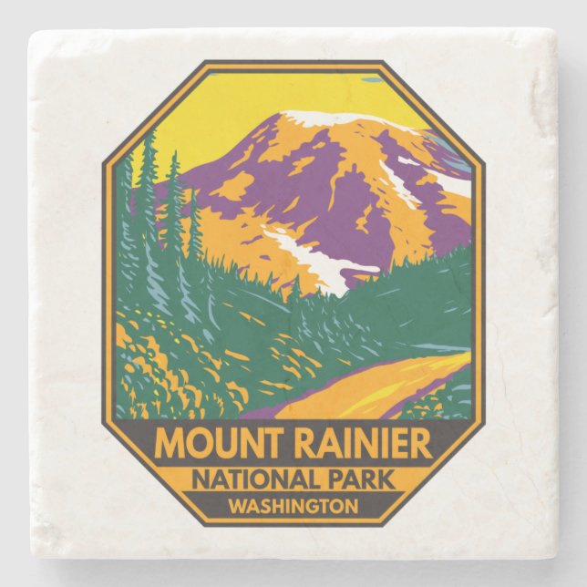 Posavasos De Piedra Parque nacional Monte Rainier Retro de Washington (Anverso)