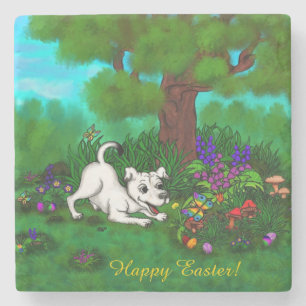 Posavasos De Piedra Pascua - Capo de cachorro y mariposa