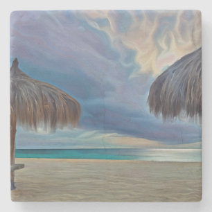 Posavasos De Piedra Pascua con foto de playa