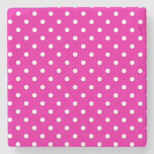 Posavasos De Piedra Pascua cuadrada de puntos de polka rosado caliente