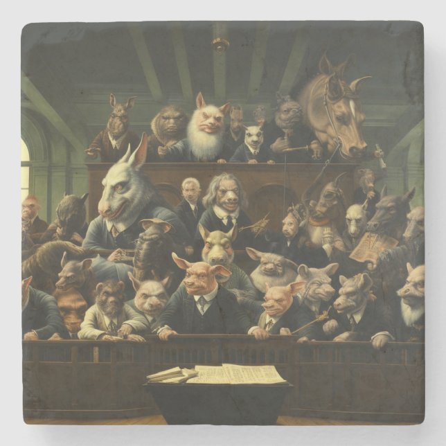 Posavasos De Piedra Pascua de piedra - "Congreso de animales" (Anverso)