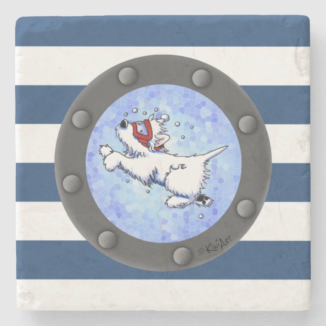 Posavasos De Piedra Pascua de piedra de buceo nautical Westie (Anverso)