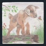 Posavasos De Piedra Pascua de piedra de cabra para bebé<br><div class="desc">Cabra bebé parada en un tronco</div>