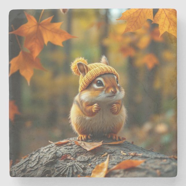 Posavasos De Piedra Pascua de piedra de Chipmunk otoño (Anverso)