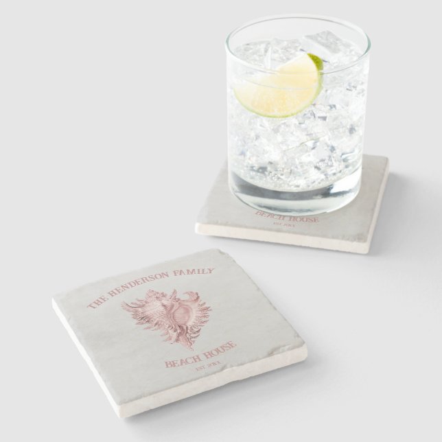 Posavasos De Piedra Pascua de piedra de concha rosa (Lateral)