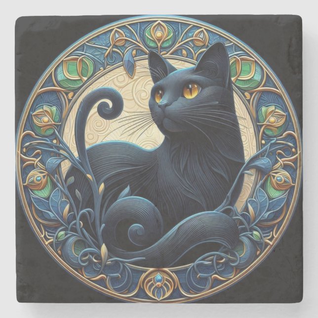 Posavasos De Piedra Pascua de piedra de gato negro de Art Nouveau (Anverso)
