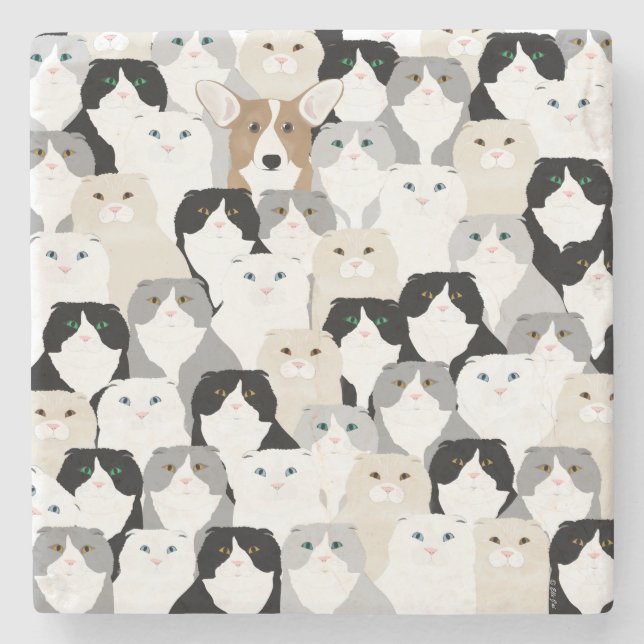 Posavasos De Piedra Pascua de piedra de gatos y perros (Anverso)