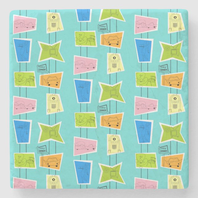 Posavasos De Piedra Pascua de piedra de kitsch atómico retro (Anverso)