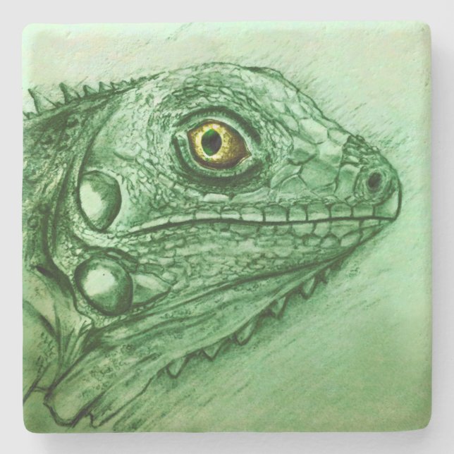 Posavasos De Piedra Pascua de piedra de la iguana verde, dibujo realis (Anverso)