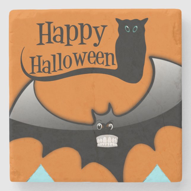 Posavasos De Piedra Pascua de piedra de mármol de Halloween, feliz Hal (Anverso)