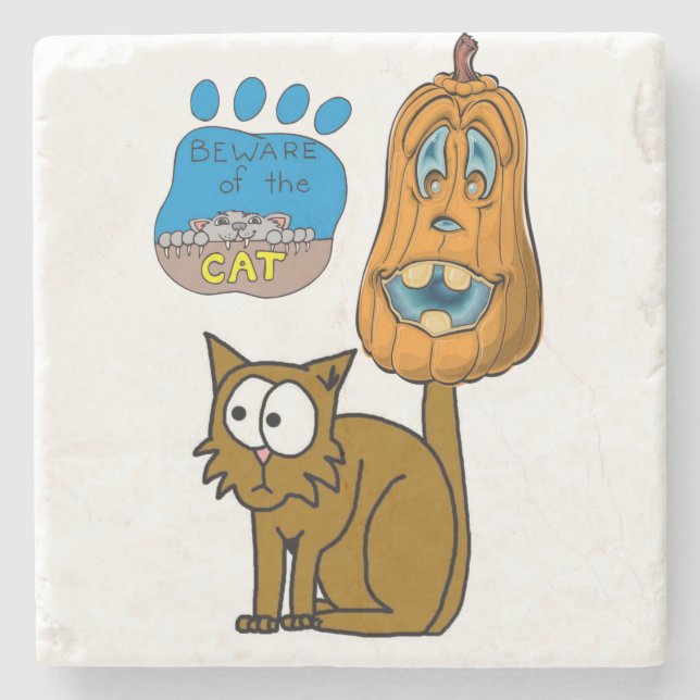 Posavasos De Piedra Pascua de piedra de mármol de Halloween, gato (Anverso)