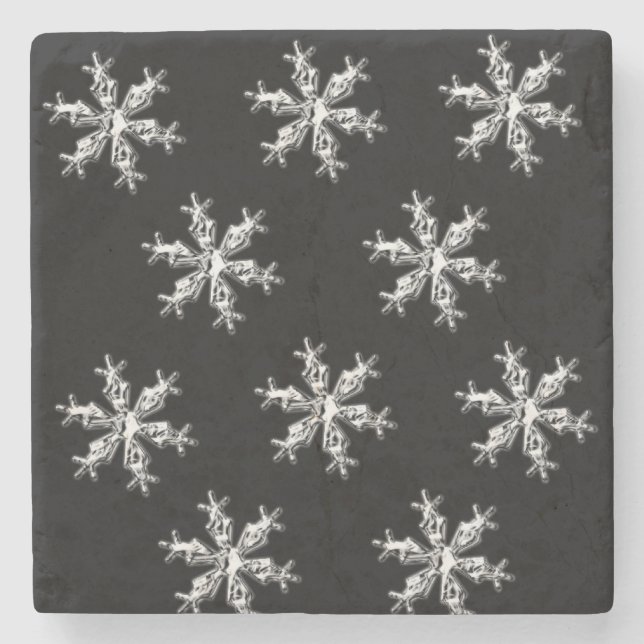Posavasos De Piedra Pascua de piedra de mármol navidad, copos de nieve (Anverso)