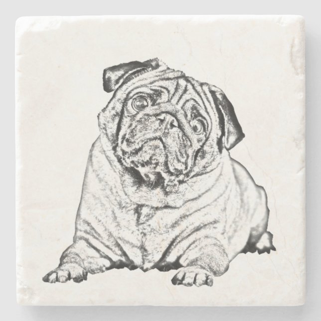 Posavasos De Piedra Pascua de piedra de mármol - Perro de pug (Anverso)