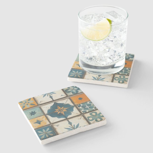 Posavasos De Piedra Pascua de piedra de mosaico mediterráneo (Lateral)
