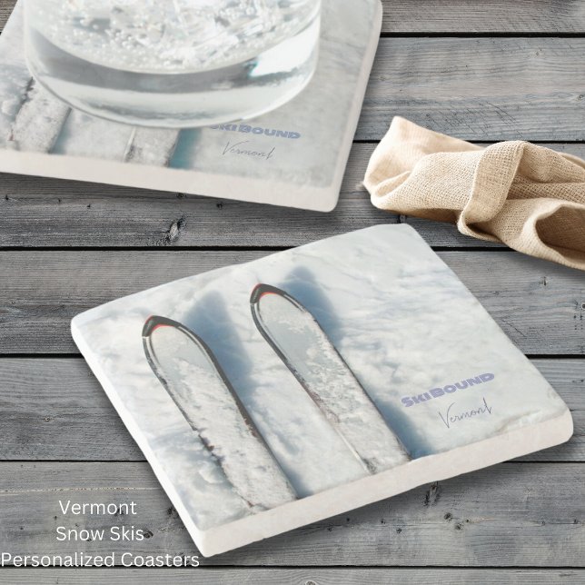 Posavasos De Piedra Pascua de piedra de nieve de Vermont (Vermont Snow Skis Personalized Stone Coasters)