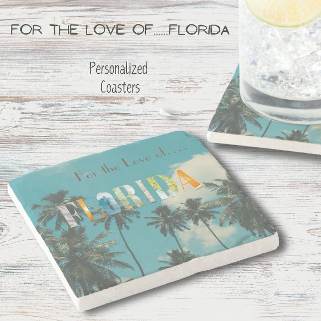 Posavasos De Piedra Pascua de piedra de palmeras Florida Beach (Personalized Coasters. Perfect for the Forida beach house, Forida home or makes a beautiful gift)
