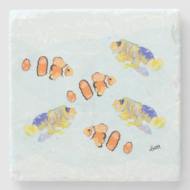 Posavasos De Piedra Pascua De Piedra: Escuela De Pescado Tropical (Anverso)