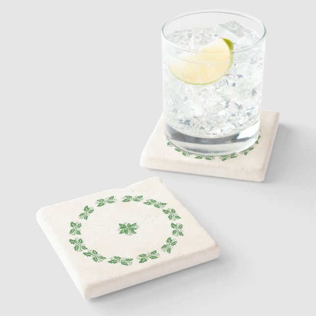 Posavasos De Piedra Pascua de piedra - Holly Wreath (Lateral)