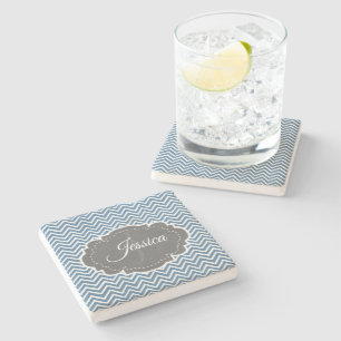 Posavasos De Piedra Pascua de piedra personalizada de Chevron azul