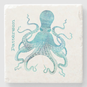 Posavasos De Piedra Pascua de piedra personalizada de pulpo Aqua