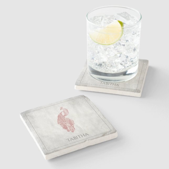 Posavasos De Piedra Pascua de piedra personalizada Peacock rosa elegan (Lateral)