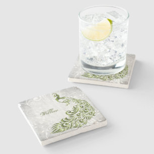 Posavasos De Piedra Pascua de piedra personalizada Peacock verde