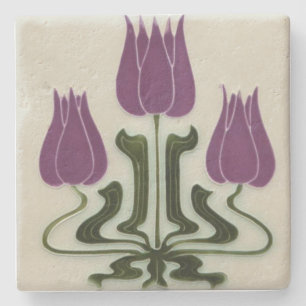 Posavasos De Piedra Pascua de piedra - Tulipanes púrpura Art Nouveau