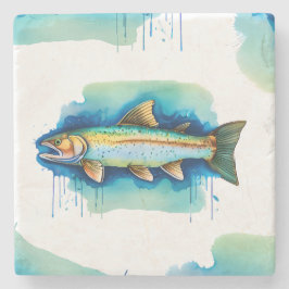 Posavasos De Piedra Pascua - Serie acuarela: trucha/salmón