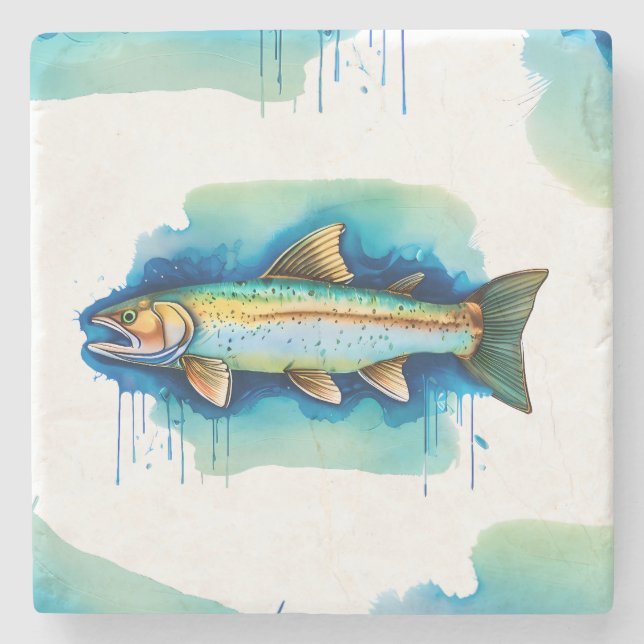 Posavasos De Piedra Pascua - Serie acuarela: trucha/salmón (Anverso)