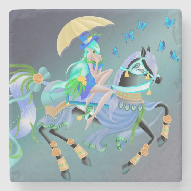 Posavasos De Piedra Paseo de Caballo Encantado  (Anverso)
