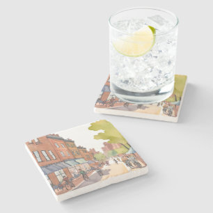 Posavasos De Piedra Paseo en bicicleta por Boston   North End Watercol