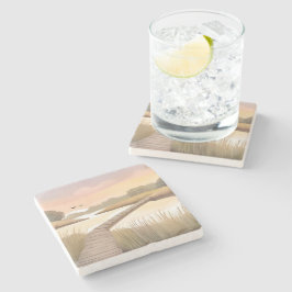 Posavasos De Piedra Paseo marítimo de la bahía | Pintura acuarela cost