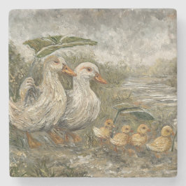 Posavasos De Piedra Paseo Matutino Granja Caprichosa Pato Día Lluvioso