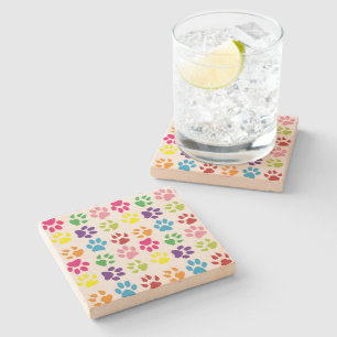 Posavasos De Piedra Pasta de colores, patas de perro, patas de gato