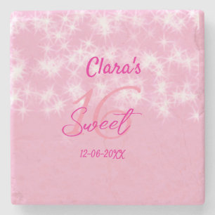 Posavasos De Piedra Pastel bebé rosa dulce 16 cumpleaños agregar nombr