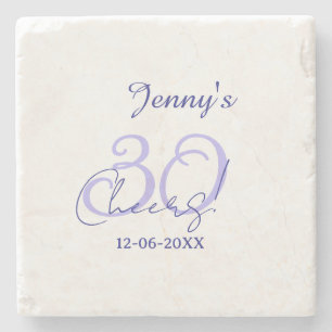 Posavasos De Piedra Pastel celebra 30 cumpleaños nombre elegante púrpu