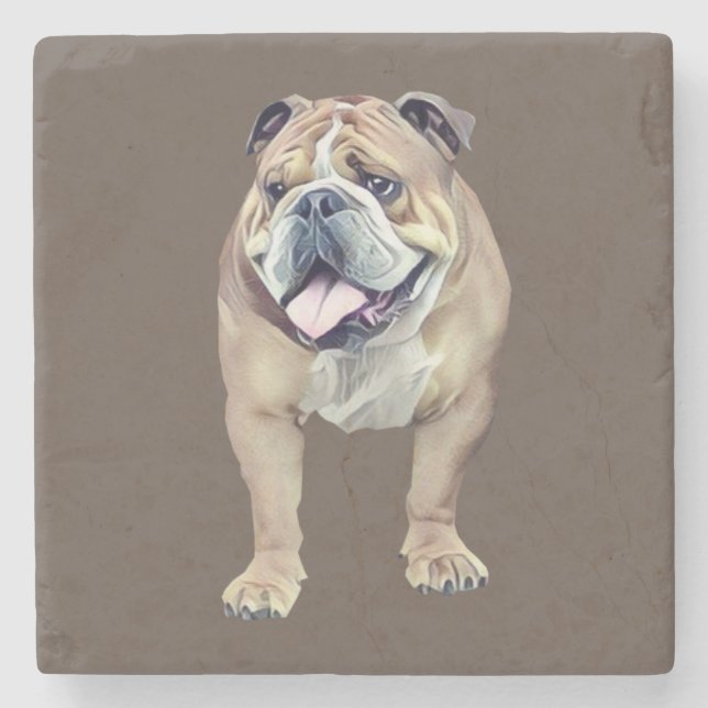 Posavasos De Piedra Pastel Dibujando Feliz Bulldog Monstruo de Piedra  (Anverso)