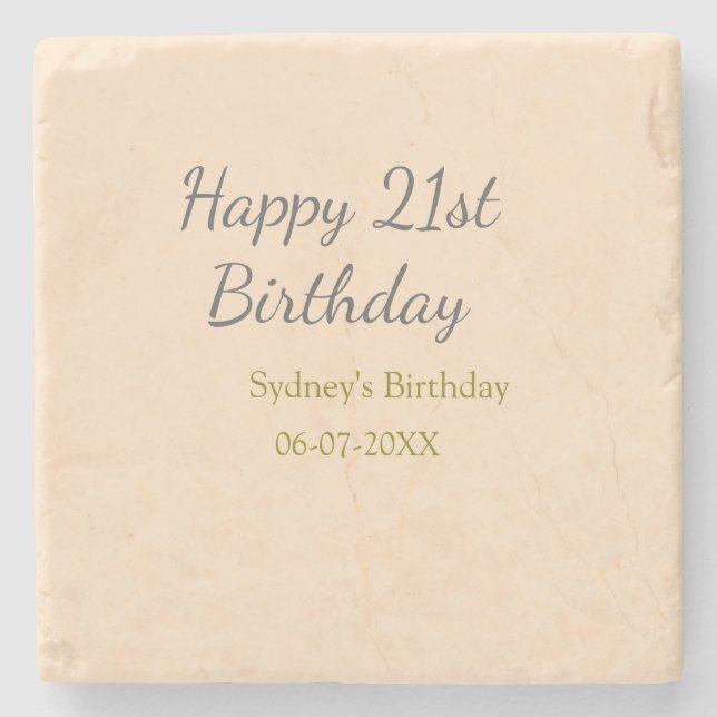 Posavasos De Piedra Pastel orange gray happy 21st birthday name date (Anverso)