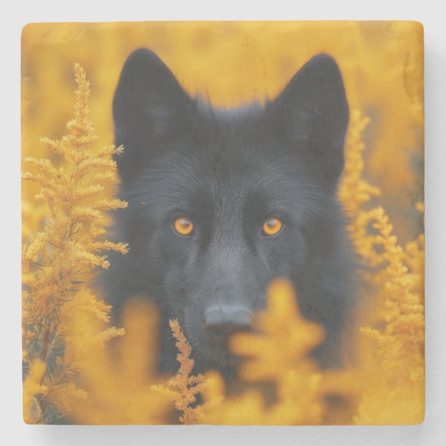 Posavasos De Piedra Pastor alemán de lobo negro (Anverso)