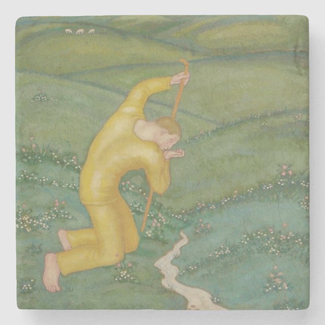 Posavasos De Piedra Pastor en su campo (por Eugeniusz Zak) (Anverso)