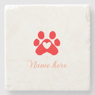 Posavasos De Piedra Pata de perro corazón rojo mascota agregar nombre