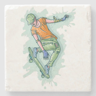 Posavasos De Piedra Patinaje volador de colores, Ilustracion divertido